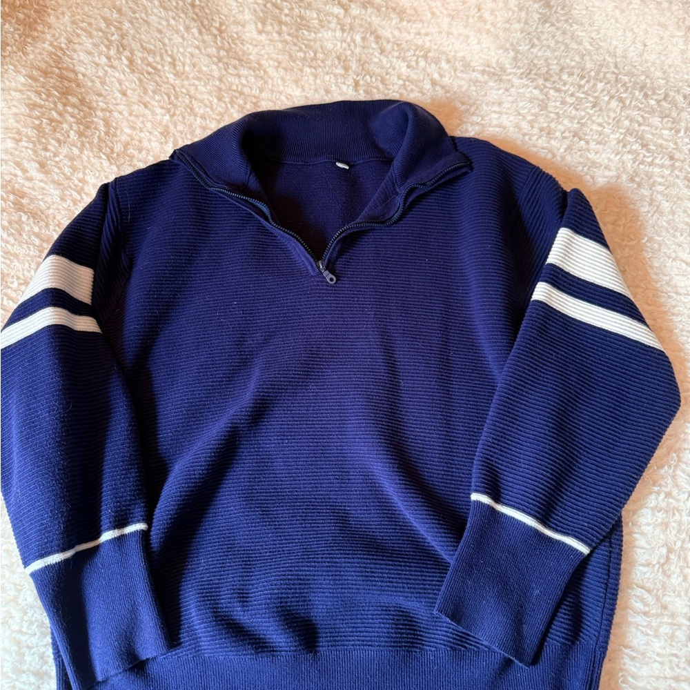 Men's Navy Blue Sweater with White Stripes